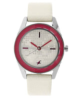 Fastrack, Women's  Watch Analog, Silver Dial White Leather Band, 6144SL01